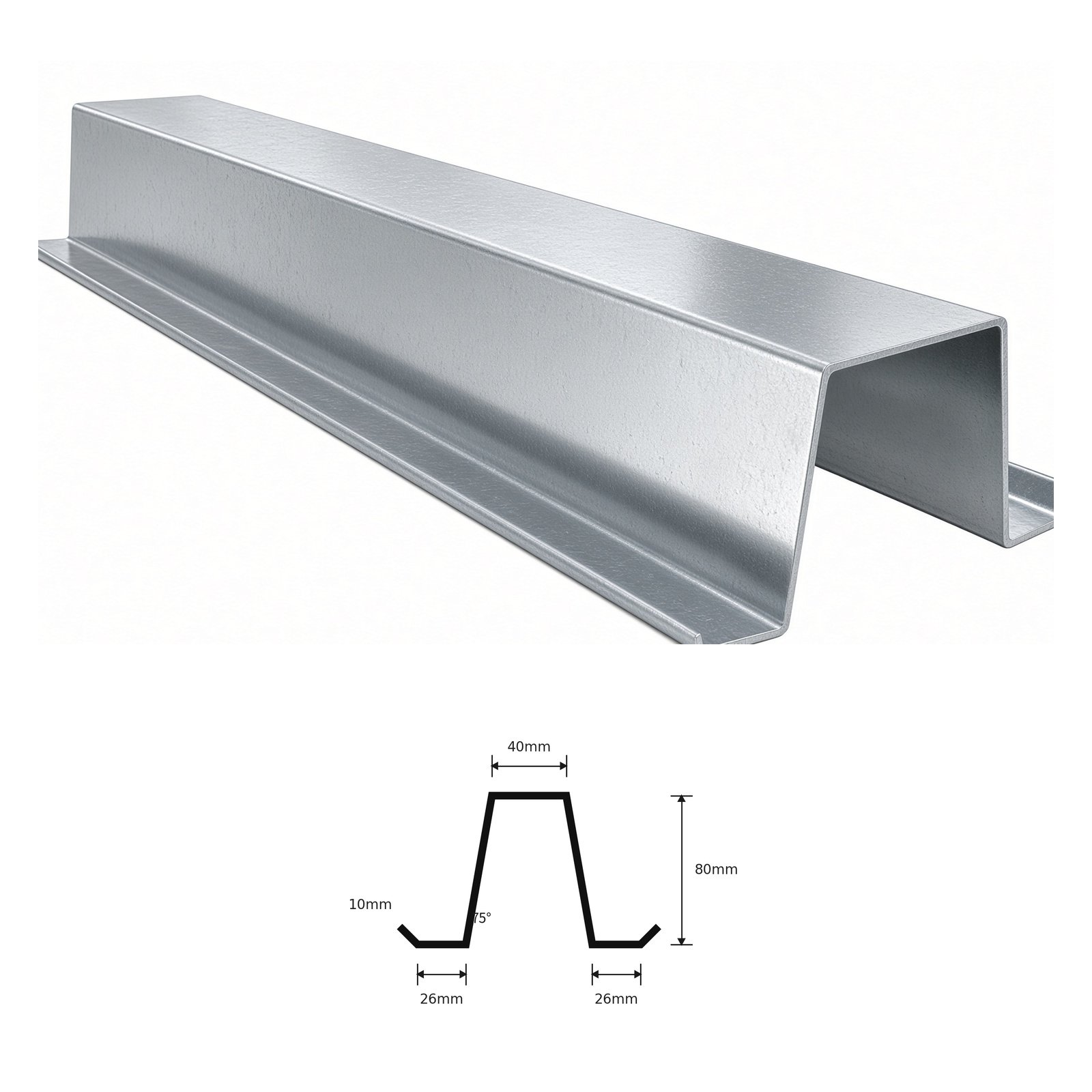 HAT Purlin 80X40X26X10MM